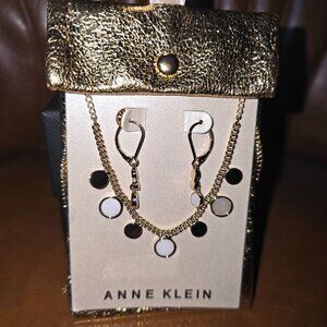 Anne Klein Christmas Ornament Necklace & Earring Gold Set NWT
